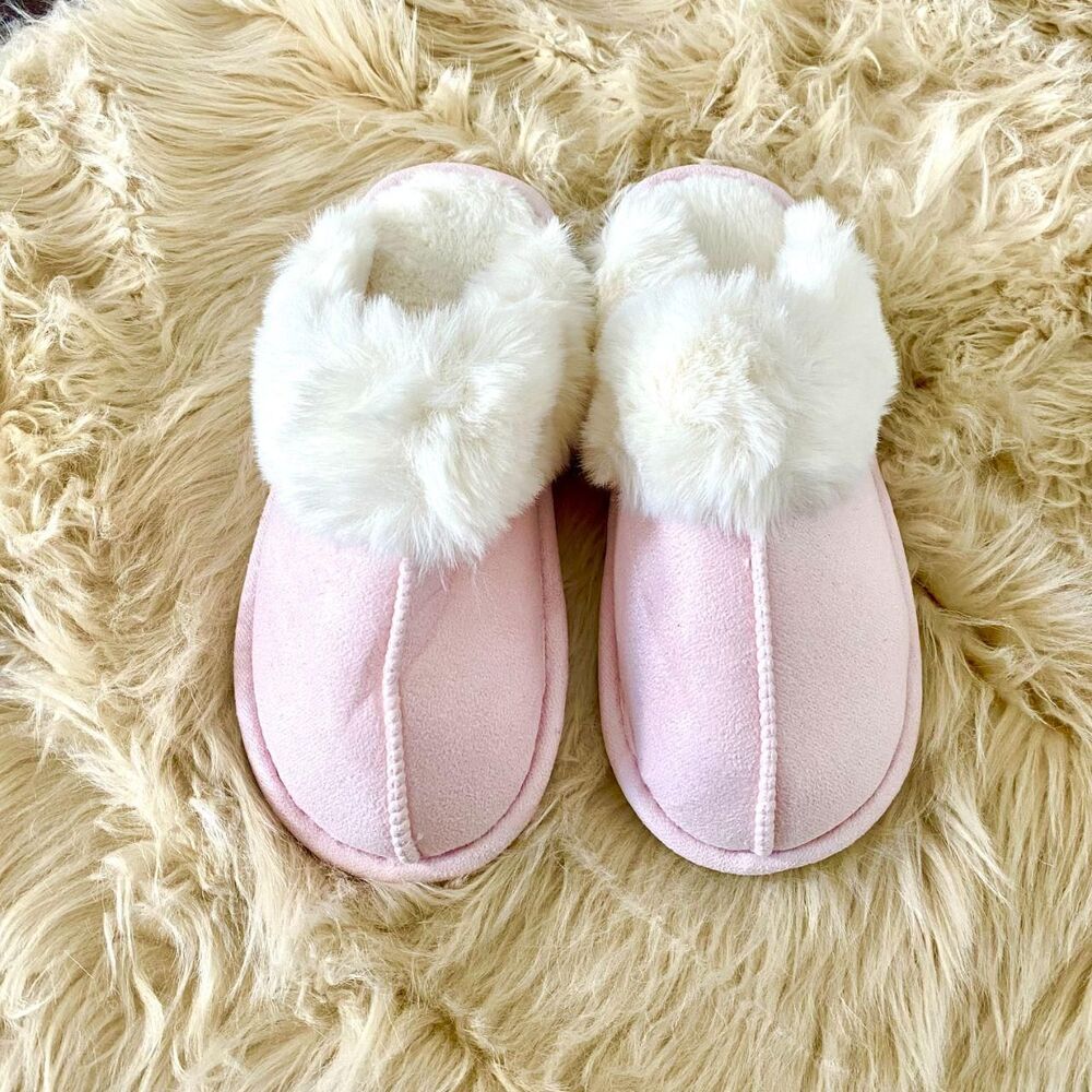 New Baby Pink Thick White Faux Fur Fuzzy Soft Slipper Mule Clogs US 9 - 10